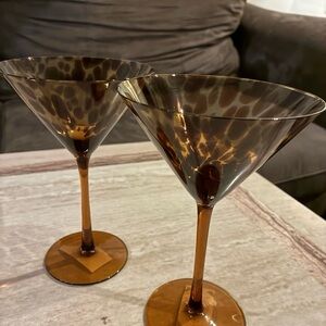 Set of 2 Bella Lux Tortoise Shell Martini Cocktail Glasses | Retro Barware